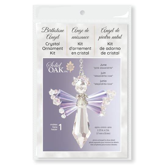 Solid Oak June/Pink Alexandrite Birthstone Angel Crystal Suncatcher Ornament Kit